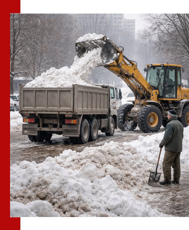 Вывоз снега грузовой техникой в Снежинске оперативно и чисто
