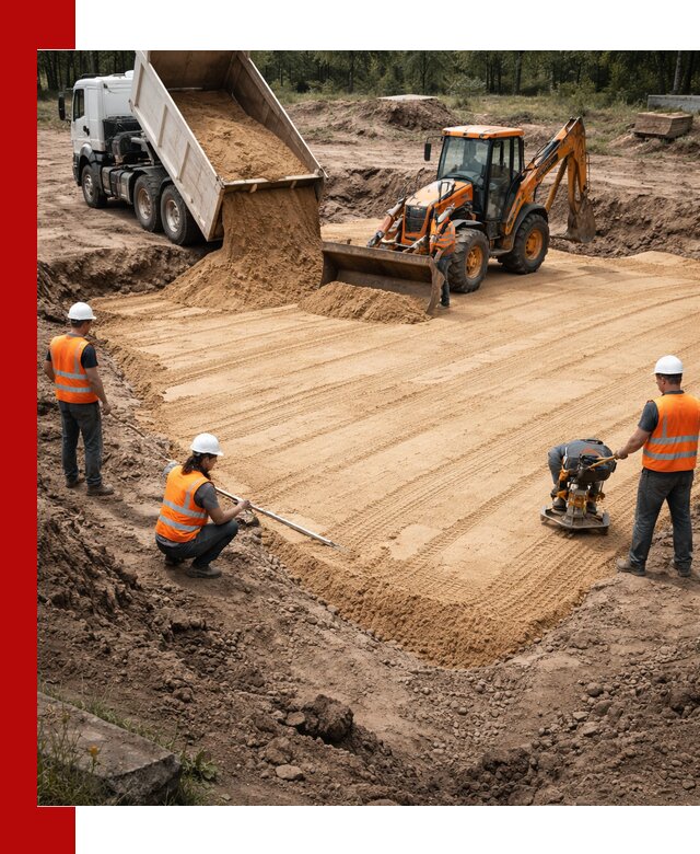 Устройство песчаной подушки для фундаментов и дорог в Снежинске